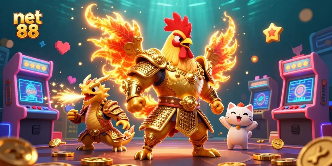 Experience thrilling adventures with net 88 in a vibrant 3D casino scene featuring epic characters.