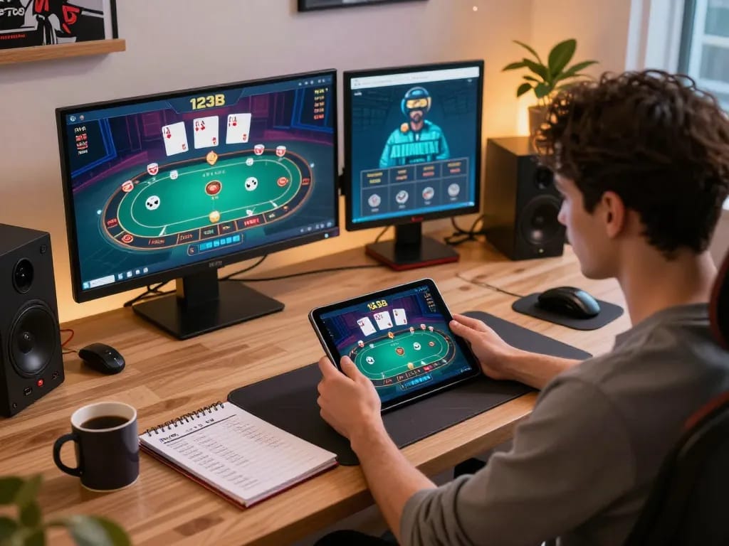 Engaging gameplay on 123B casino app in a cozy home setting.