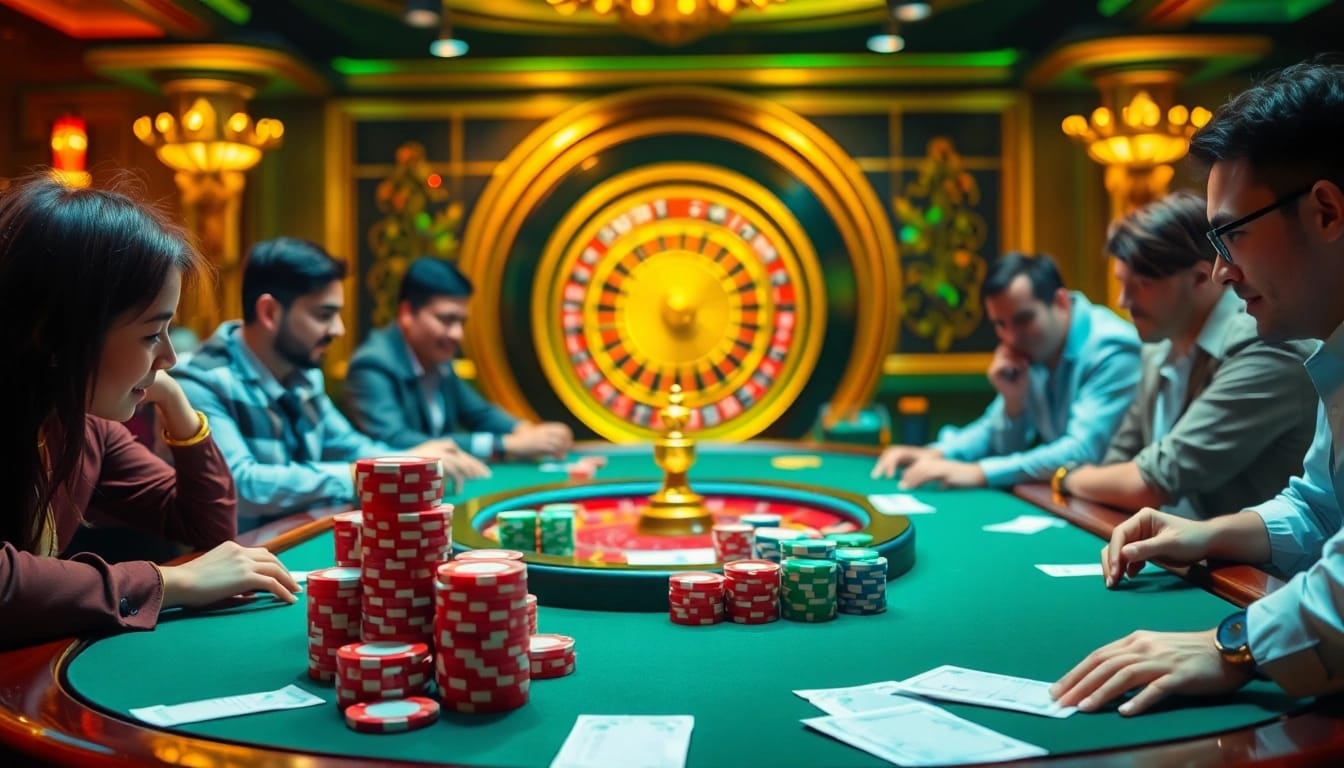 Play exciting games at uu88, featuring vibrant casino tables and poker action.