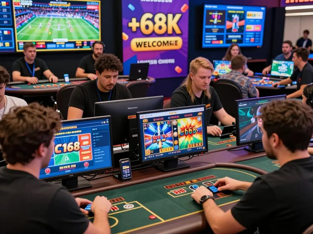 C168 online gambling platform with vibrant games and users engaging in sports betting and live casino experiences.