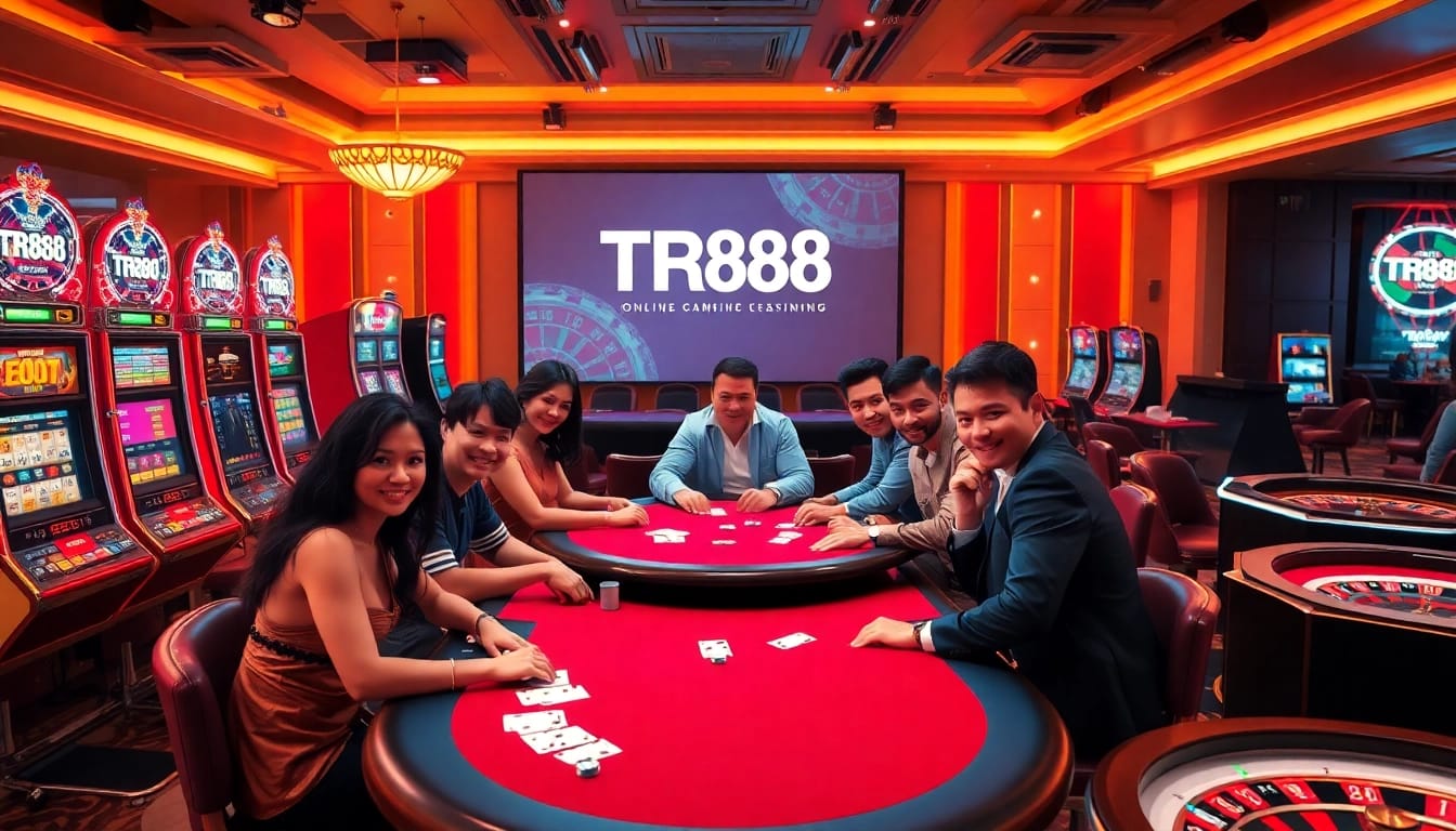 Experience the thrill of TR88 at a bustling casino with vibrant games and eager players.