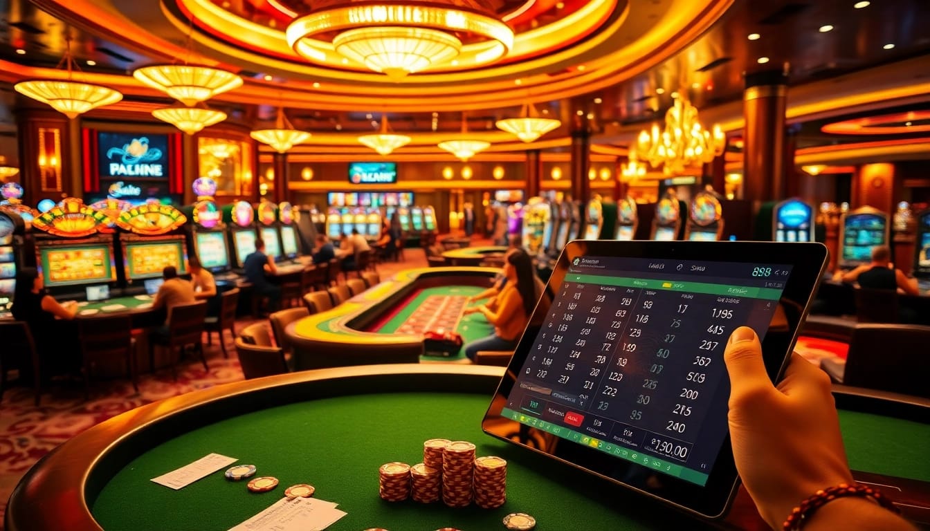 Bet big and win big at https://88ii88.com/ with a luxurious casino experience featuring bright slot machines and vibrant tables.