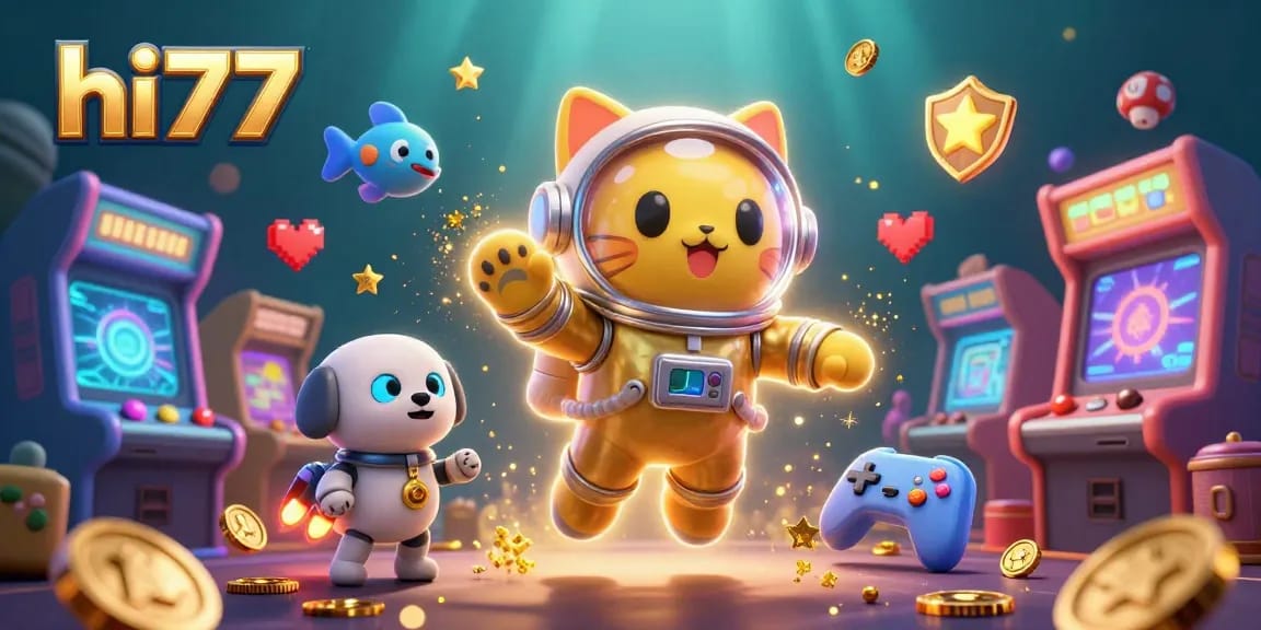 Experience thrilling gameplay with hi77's vibrant gaming atmosphere in this detailed 3D illustration.