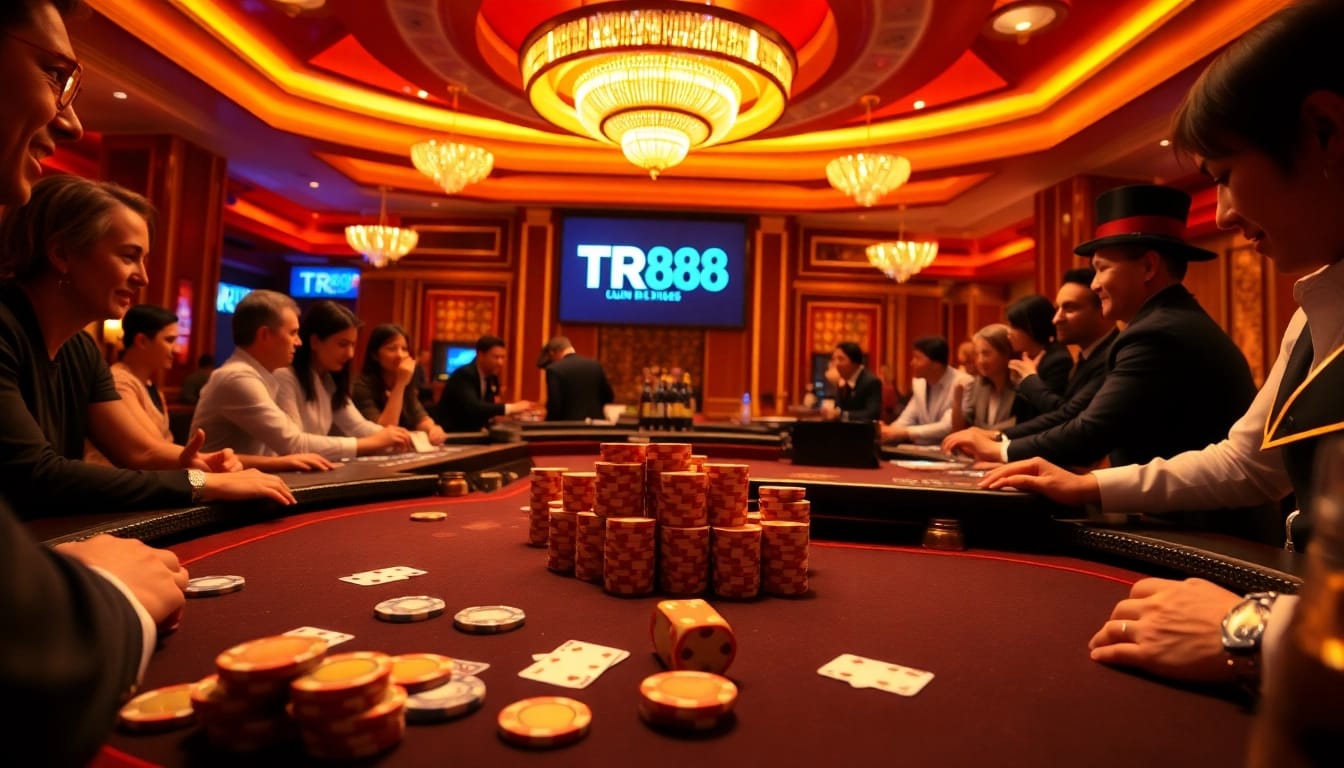 Experience the thrill of TR88 online gambling at a luxurious casino table with cards and chips.