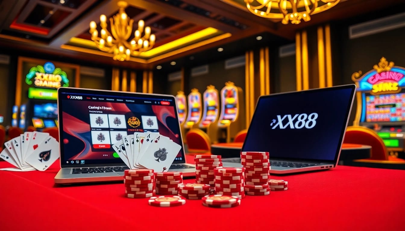 Engaging online gambling at https://xx88.moe/ featuring a stylish poker table and vibrant casino elements.