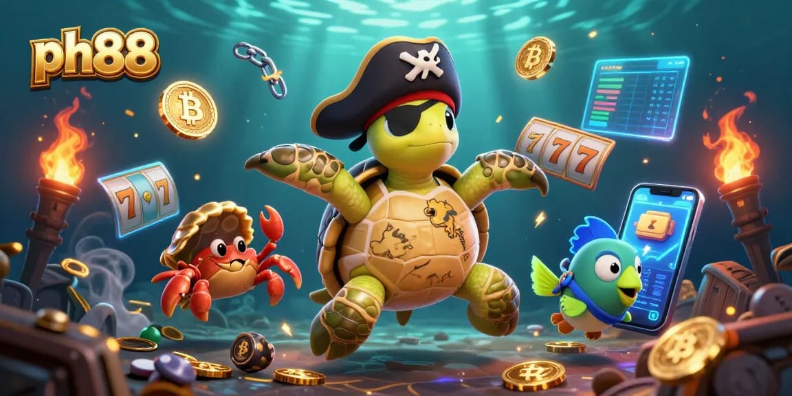Experience thrilling slots action at ph88 with a vibrant underwater casino world featuring playful characters.