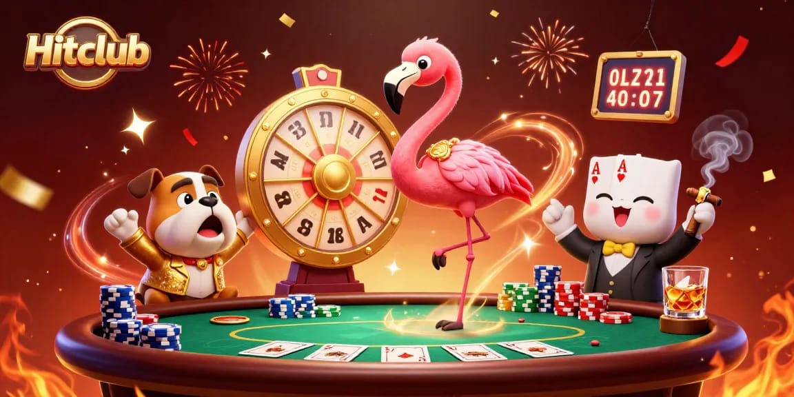 Hitclub showcases an exciting 3D scene with a game show host, bulldog contestant, and prizes galore.