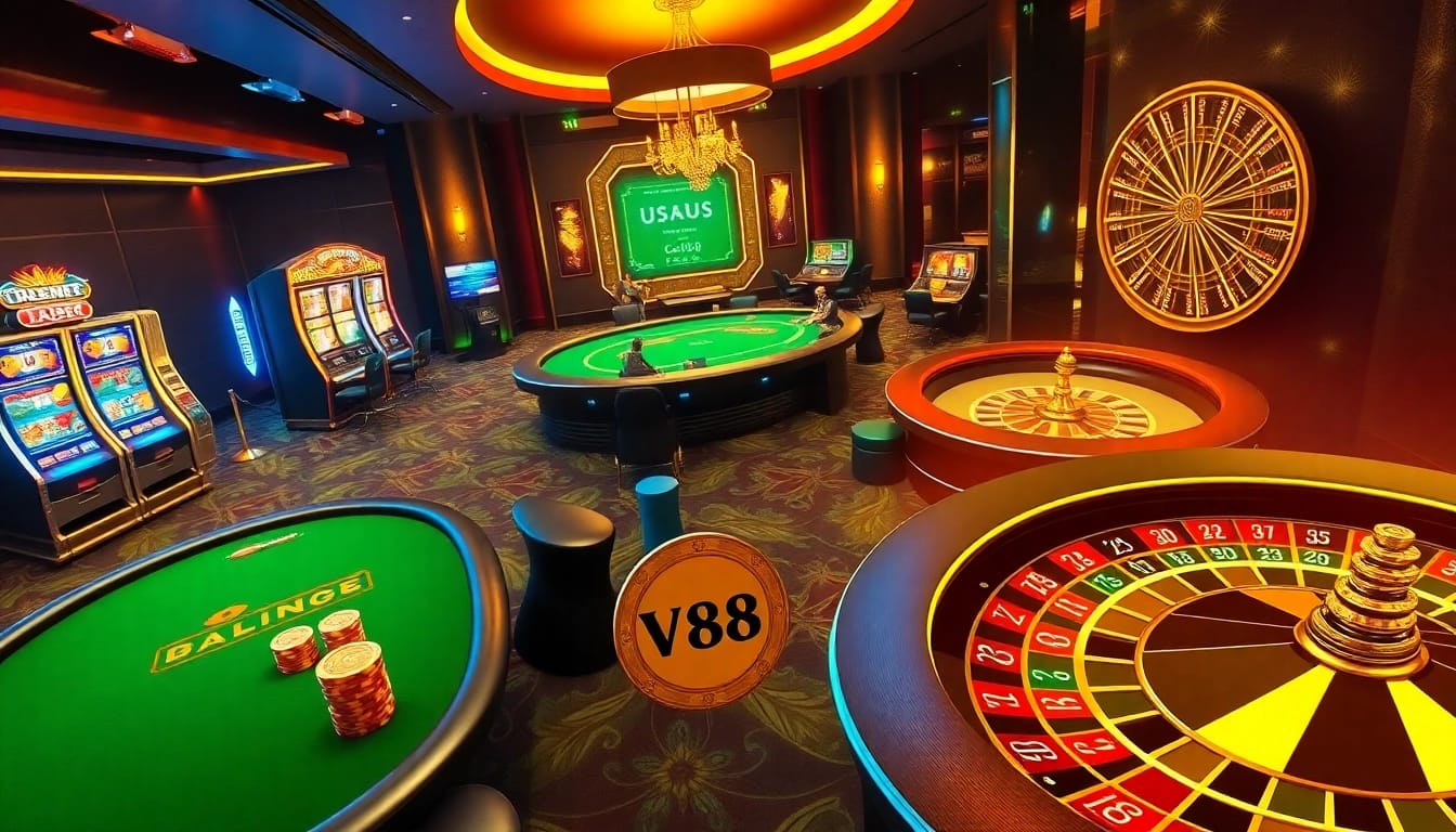 Experience the thrill of VB88 casino gaming with vibrant tables and roulette.