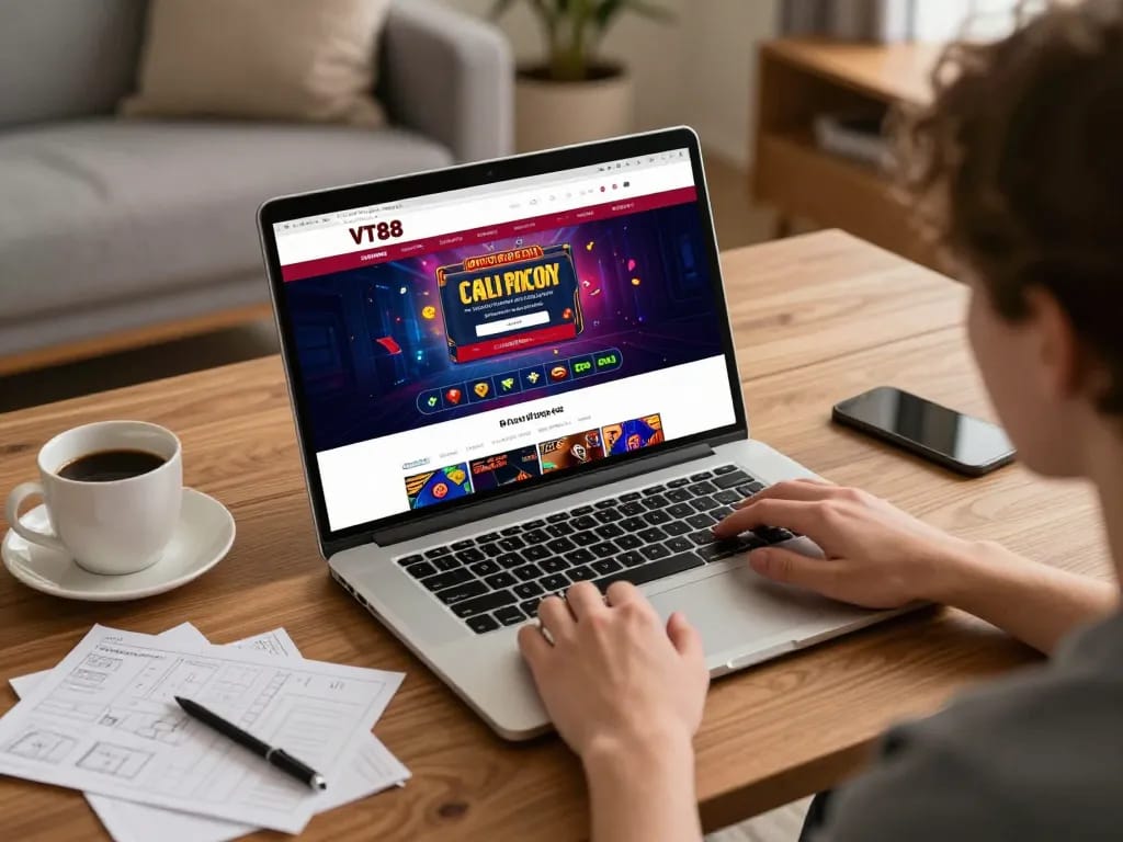 Engaging online casino gameplay at VT88 highlighting a focused player in a cozy setting