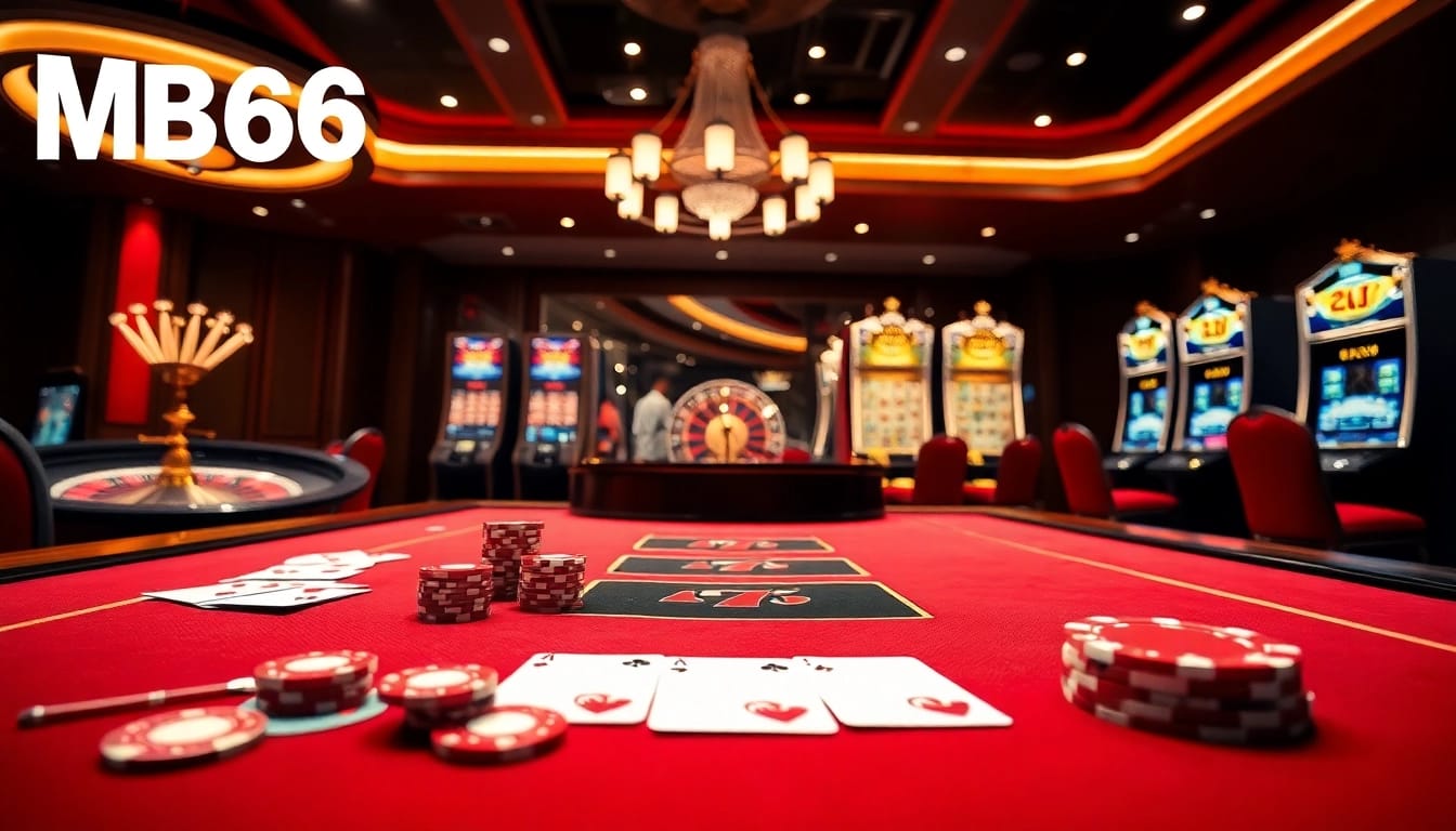 Engage in thrilling games at https://mb66-t.com/ with elegant casino tables and vibrant chips.