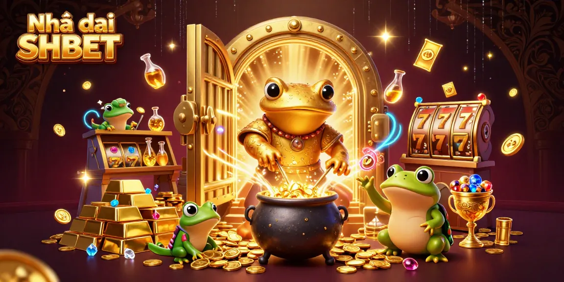 Experience the thrill of Nhà cái SHBET with dynamic golden coins and exciting slot symbols bursting everywhere.