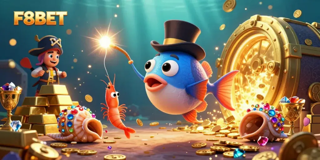 F8BET engaging in a thrilling underwater adventure with treasure-hunting characters.