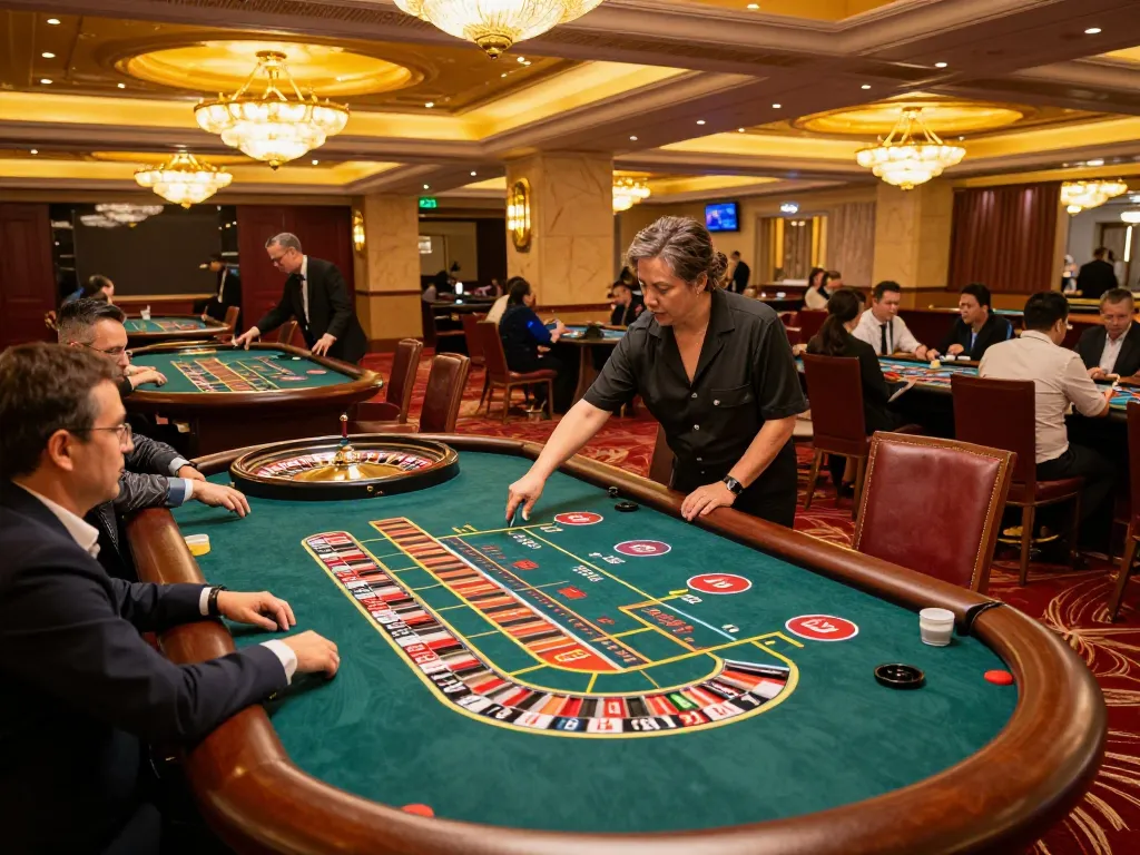 Players engaging in game bài đổi thưởng at roulette tables, showcasing excitement and strategic betting in a luxurious casino environment