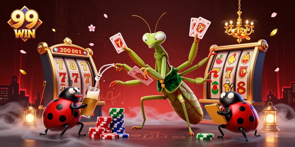 Experience the thrill of 99 WIN with vibrant characters celebrating casino success amidst dynamic gaming elements.