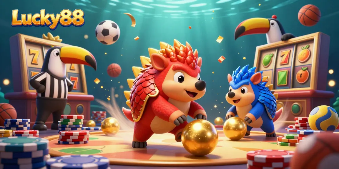 Join the excitement of Lucky88 slot with vibrant pangolins and dynamic casino elements!
