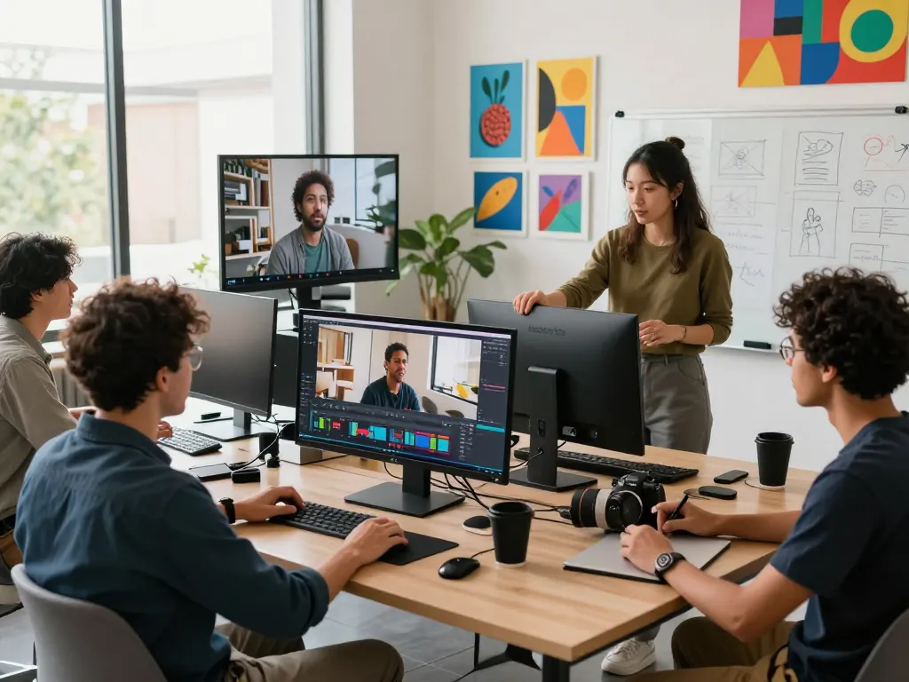 Creating videos with ai seedance 2.0 in a vibrant creative studio.