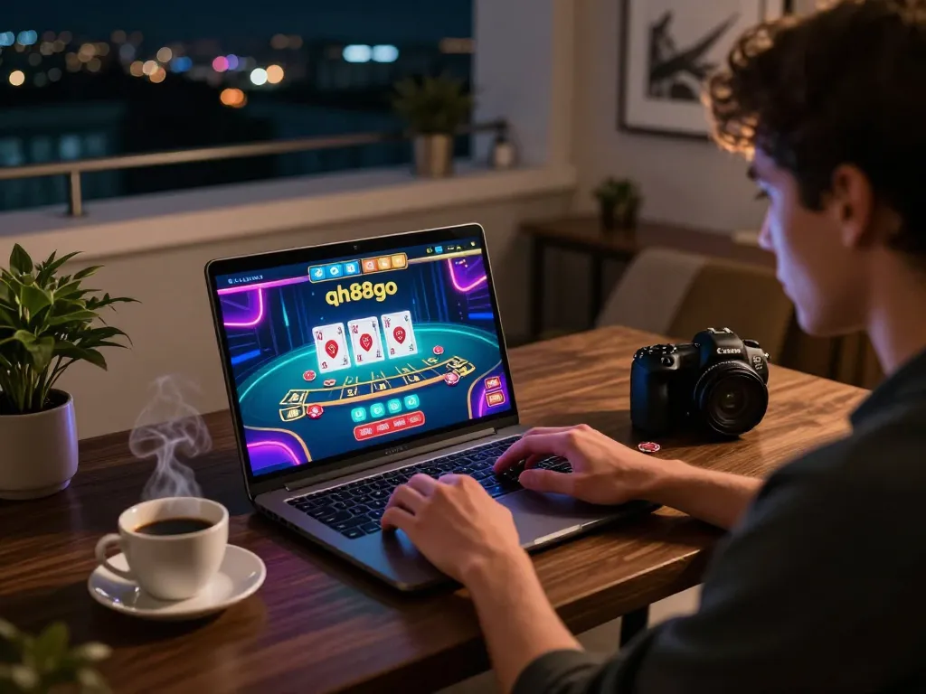 Engaging in live dealer blackjack on qh88go platform at a modern gaming setup.