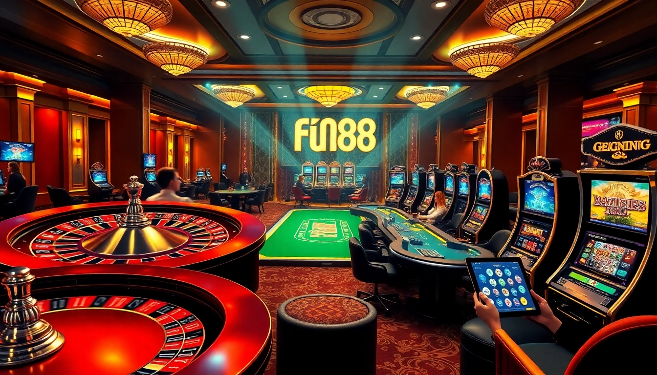 Experience the excitement with Fun88 Thai at a vibrant casino featuring roulette, poker, and slot machines.