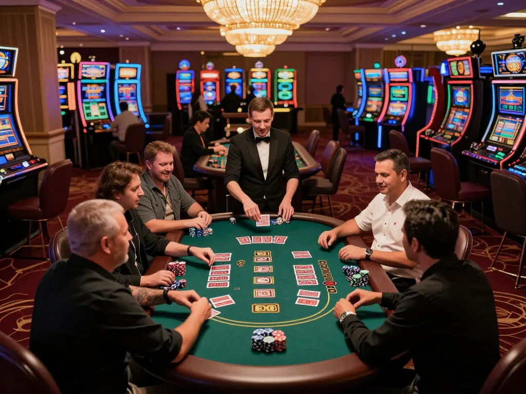Players engaging at TR88 blackjack table surrounded by vibrant casino atmosphere with high stakes and excitement.