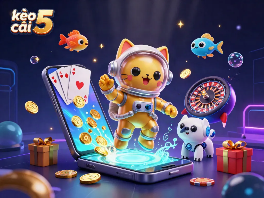 Place bets with kèo nhà cái 5 amid dynamic action of 3D cat astronaut and robot dog in a futuristic space