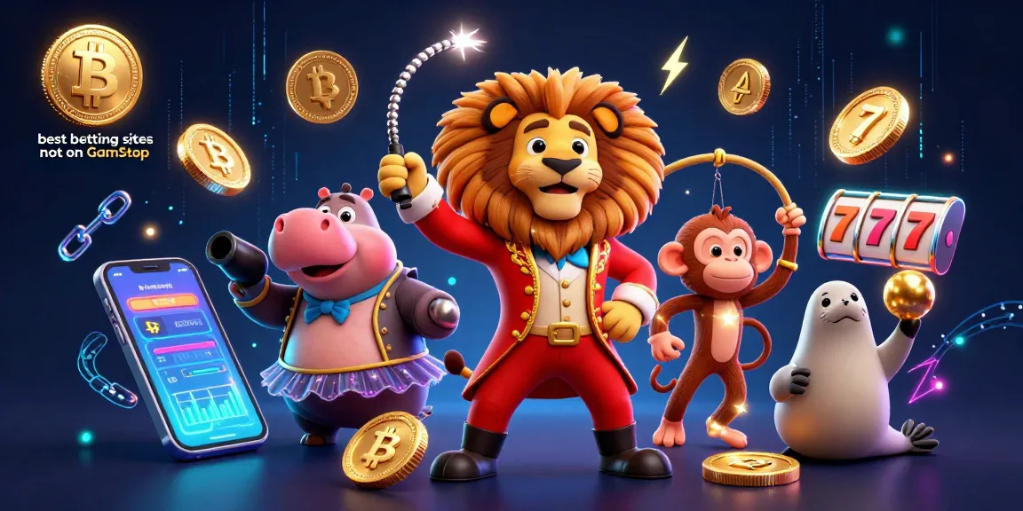 Experience the excitement of the best betting sites not on GamStop with 3D animated circus characters and crypto elements.