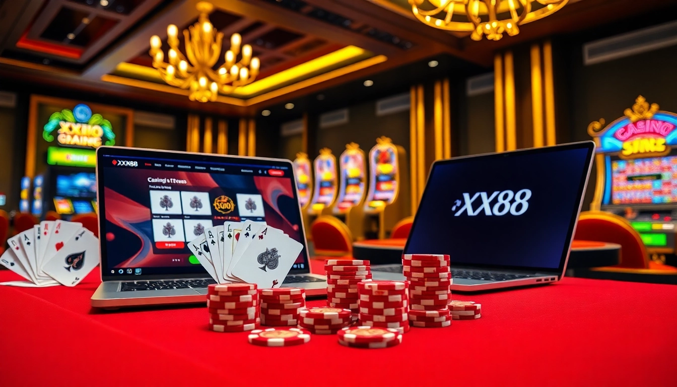 Engaging online gambling at https://xx88.moe/ featuring a stylish poker table and vibrant casino elements.