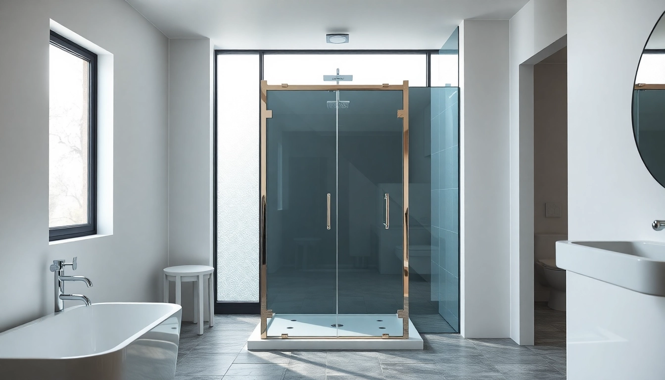 Enhance your bathroom with a stylish black shower door featuring sleek design and natural light.