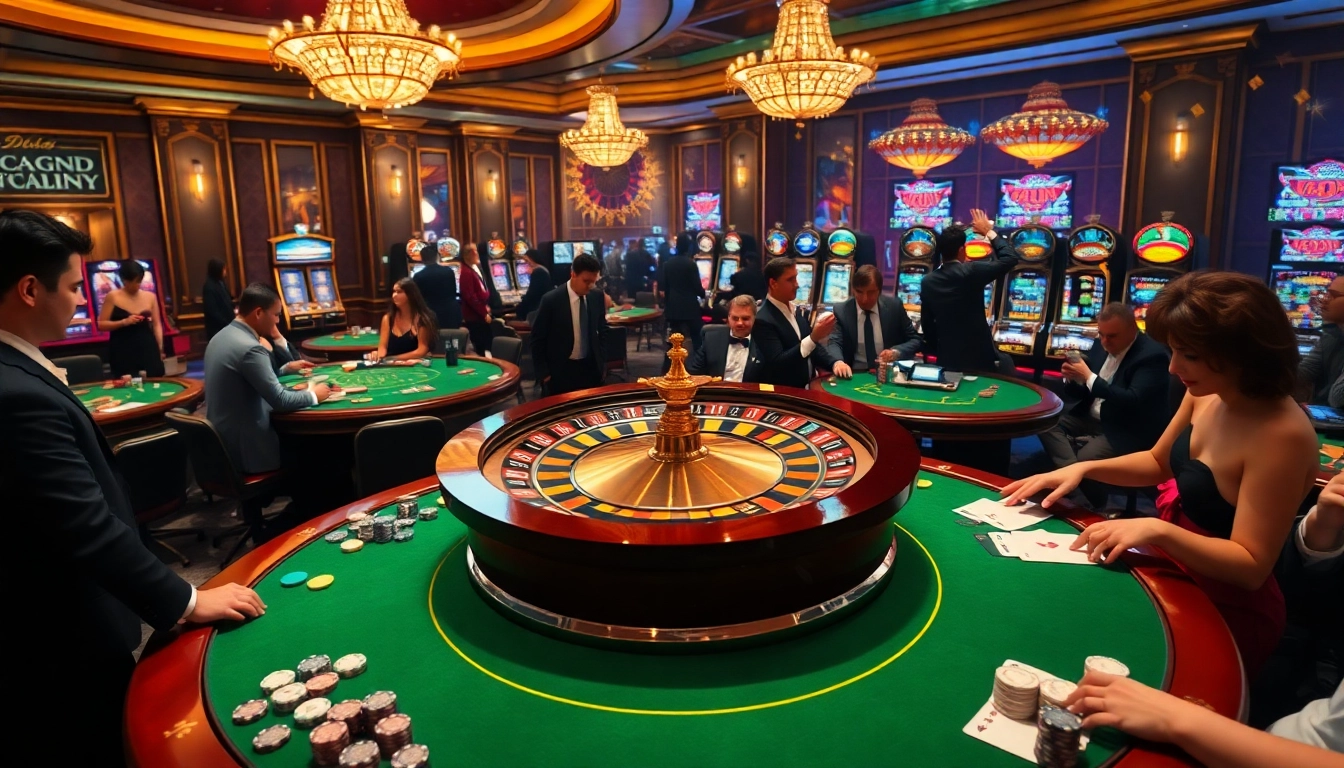 Experience the excitement of bsport with vibrant casino tables and a thrilling roulette wheel.
