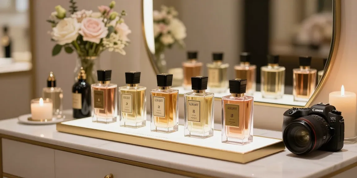 Xerjoff luxury perfume showcase with elegant floral arrangements and soft lighting highlighting high-end fragrances.