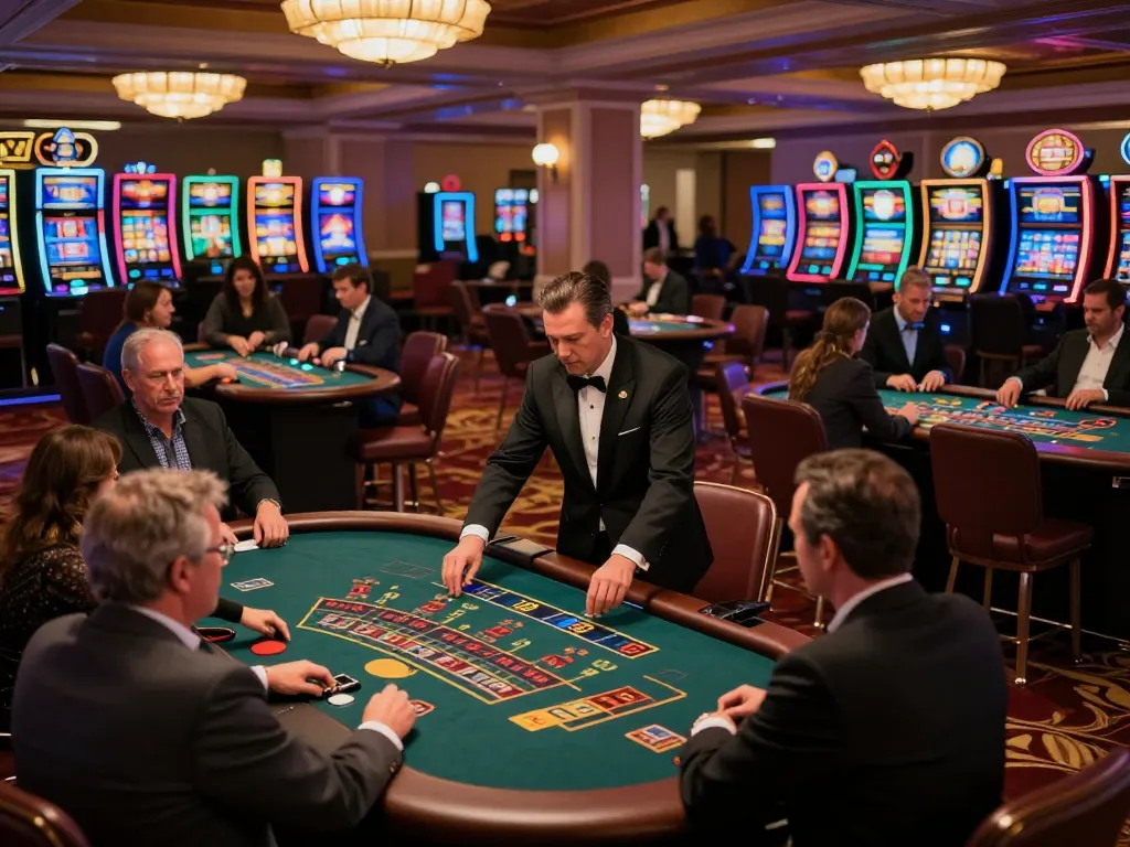 Betting excitement at HUBET casino floor with active blackjack and roulette games