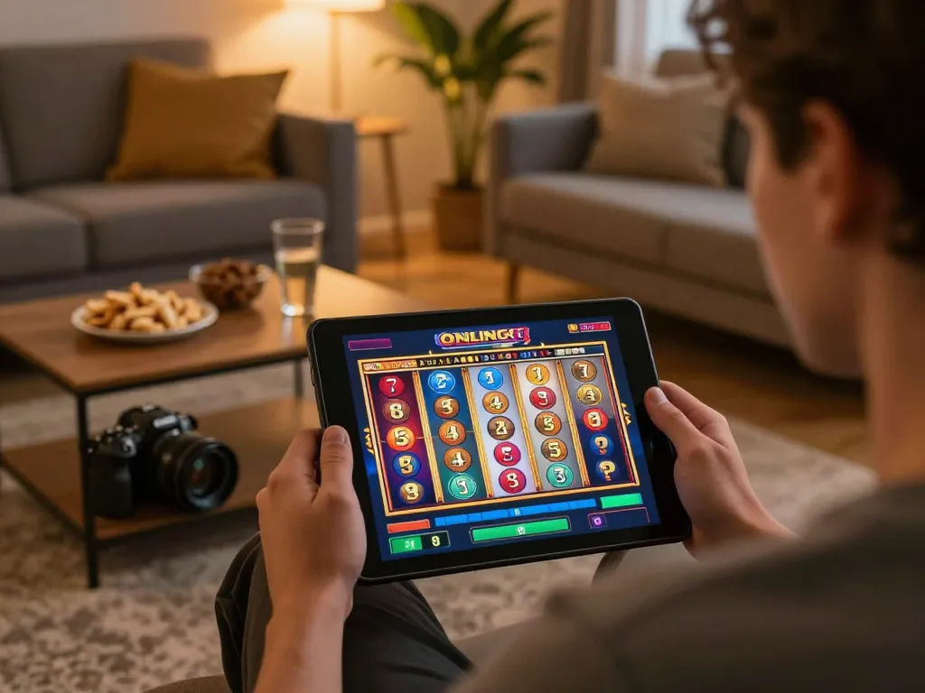 Engaging Slot Malaysia online gaming session featuring colorful slots on a tablet screen.