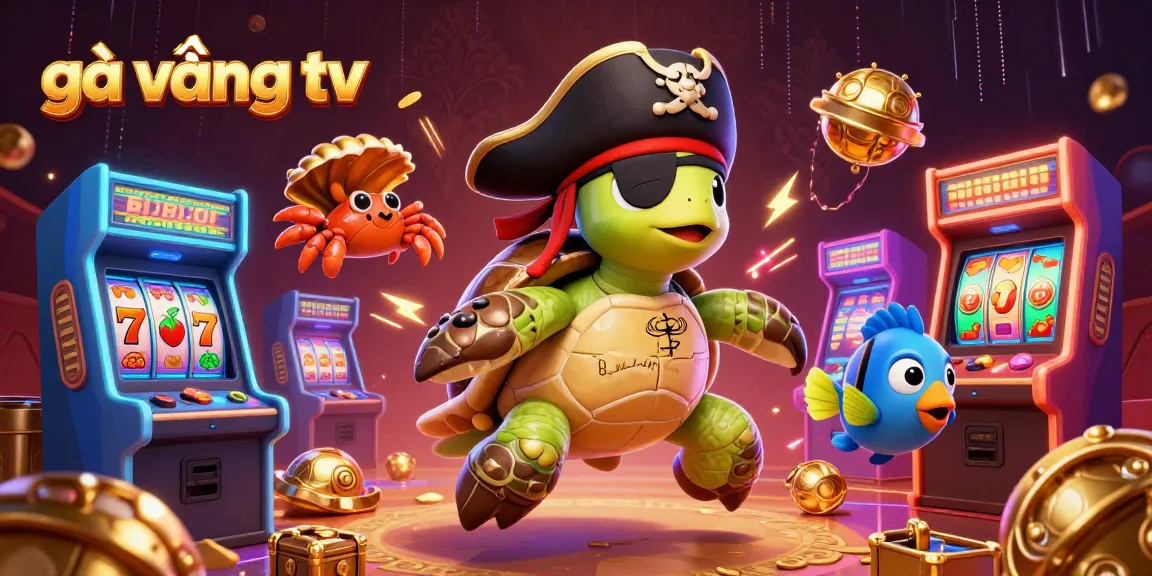 Engage with exciting games on gà vàng tv, showcasing a vibrant 3D pirate scene with slot machines and colorful treasures.