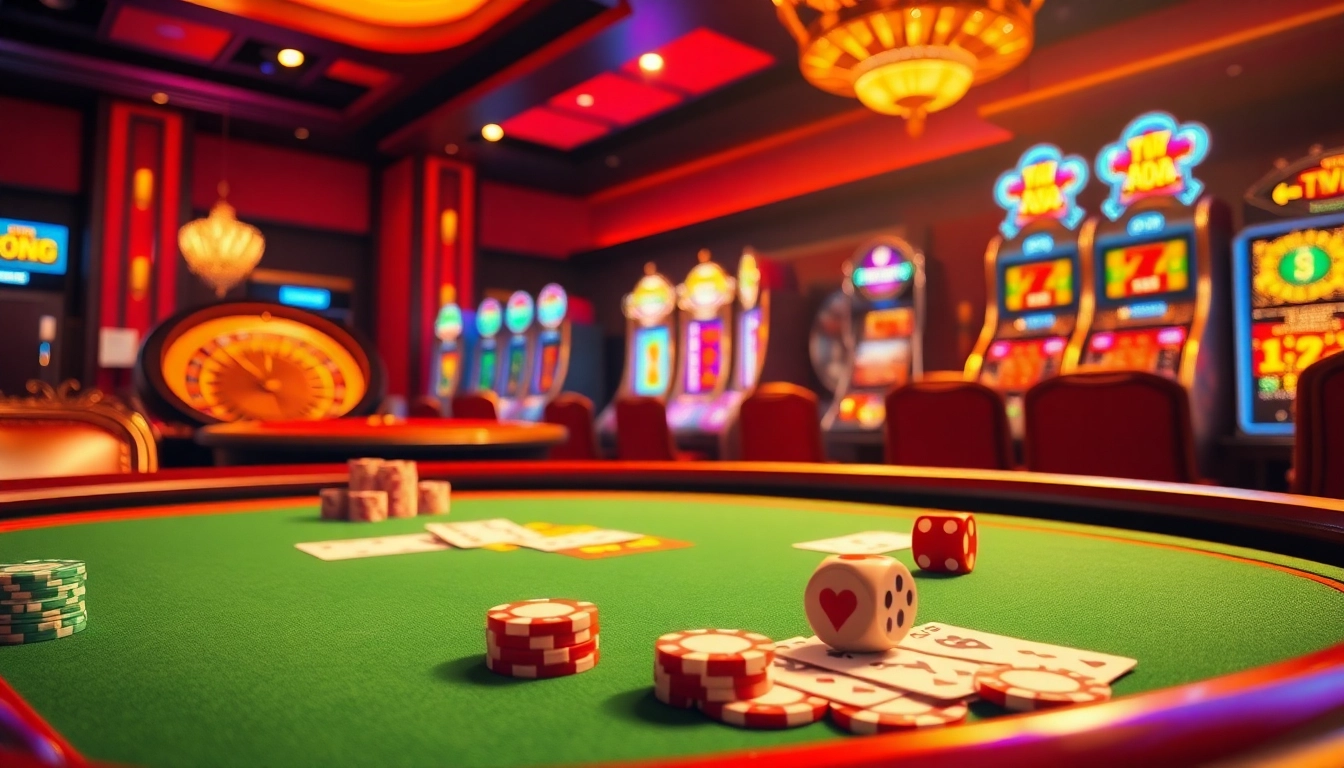 Enjoy the thrill of RR 88 with vibrant casino visuals showcasing poker chips and slot machines.