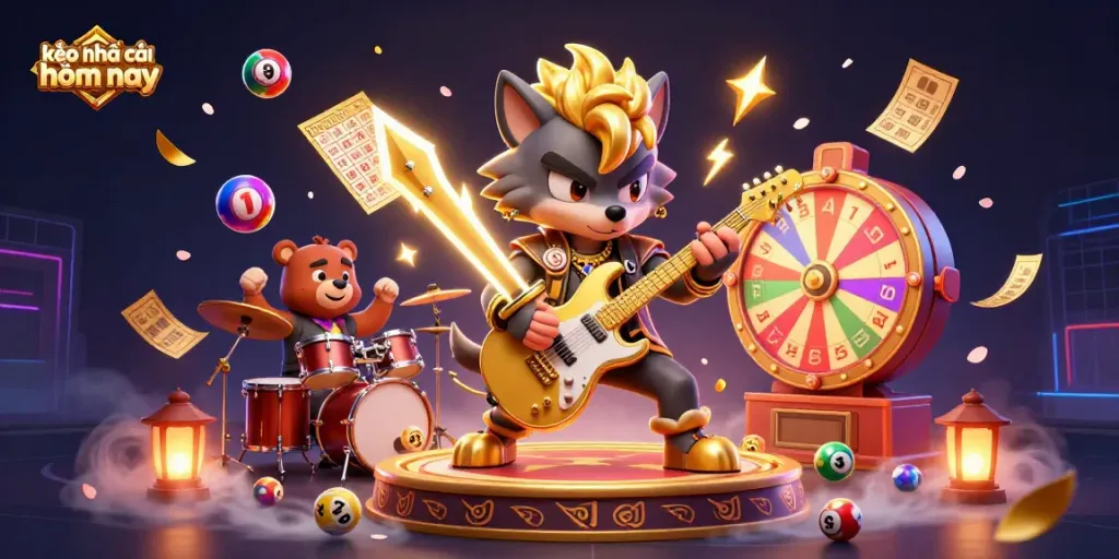 Engaging scene featuring vibrant gaming elements and "kèo nhà cái hôm nay" branding, perfect for bettors