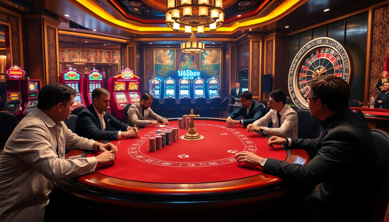 Engaged players at a poker table create excitement and strategy in a luxurious casino setting highlighting hm88.