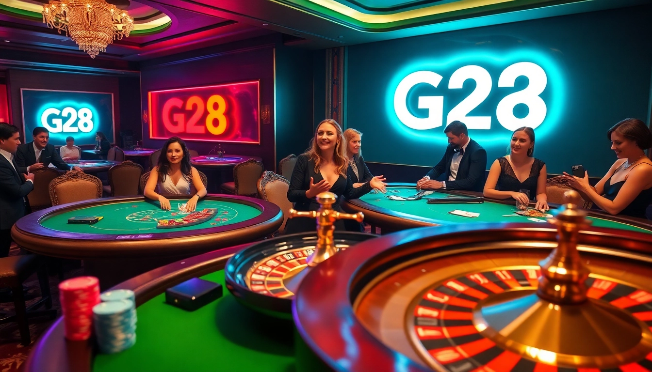 G28 casino experience featuring vibrant tables, poker chips, and exciting gameplay.