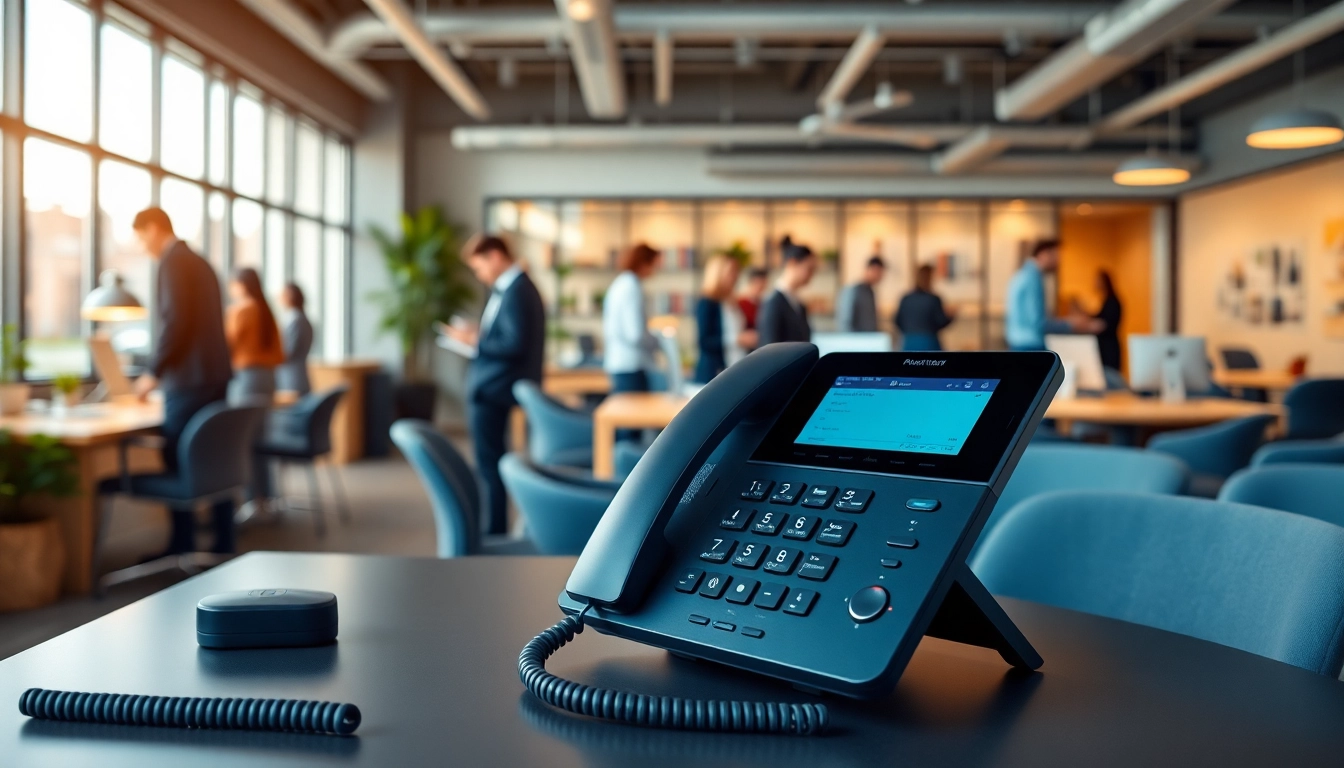 Explore efficient business phone systems showcased in a vibrant office environment.
