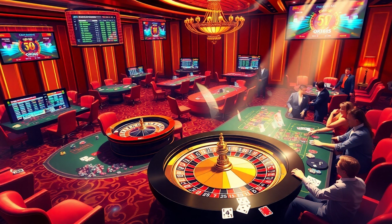 Players enjoying casino games at OK365, with vibrant action and luxury ambiance.