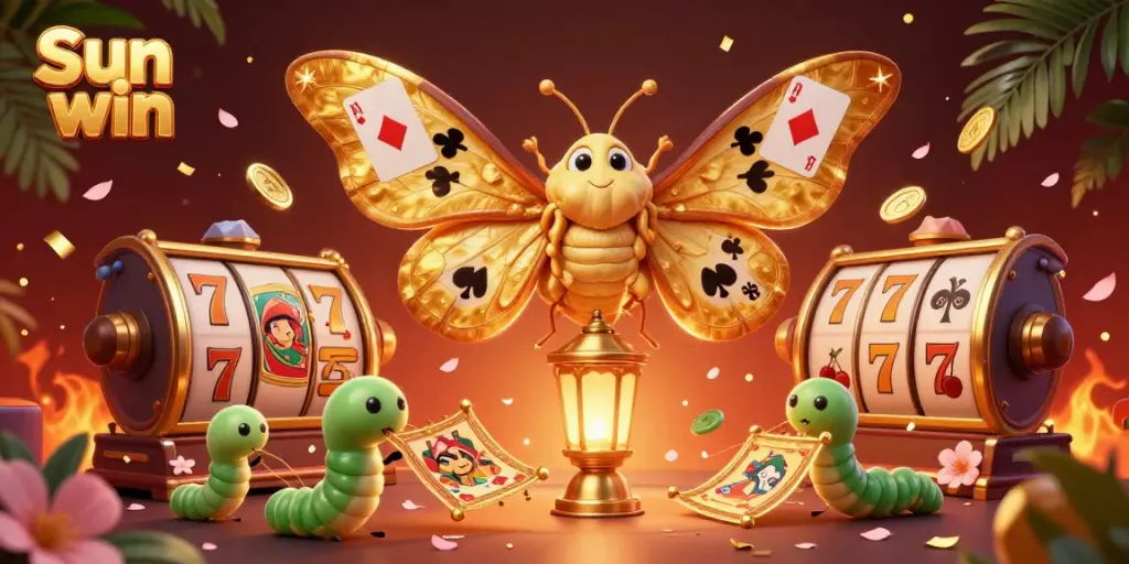 Experience exciting gameplay with Sun win's dynamic casino scene, featuring a majestic moth and golden elements.