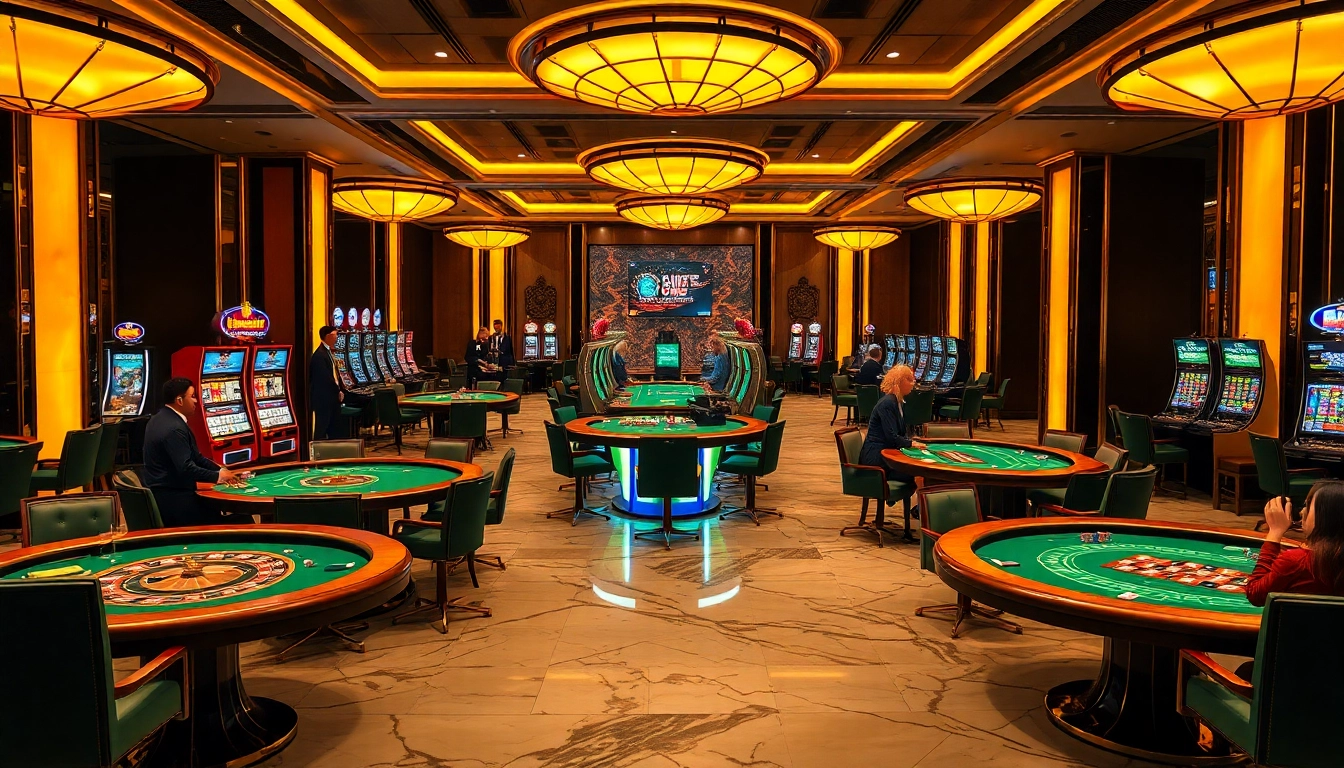 Experience an upscale casino ambiance at https://g28.wtf/ featuring elegant gaming tables and vibrant slot machines.