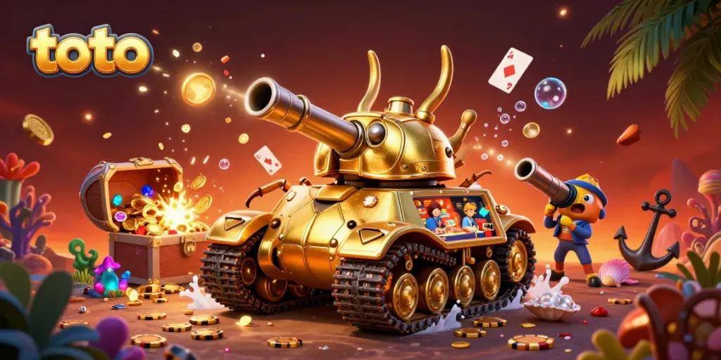 Engage in the vibrant world of toto with a dynamic 3D casino scene featuring a golden beetle tank.