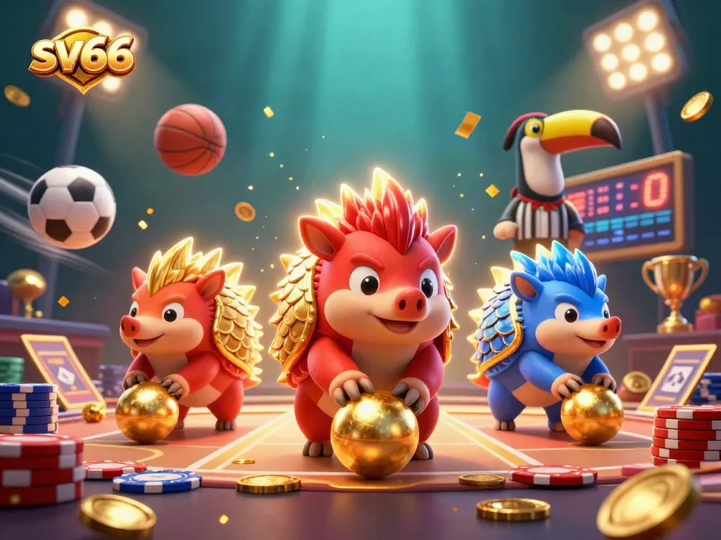 Engage with sv66 at the casino, featuring dynamic pangolins in a gambling showdown.