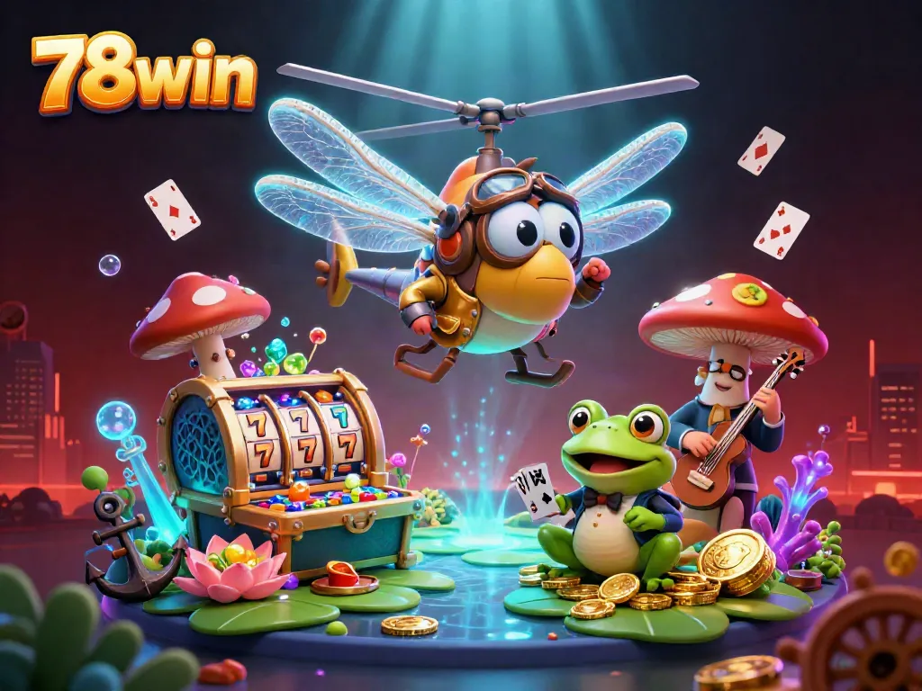 Experience excitement with 78win at a vibrant casino, featuring animated characters and dynamic game elements.