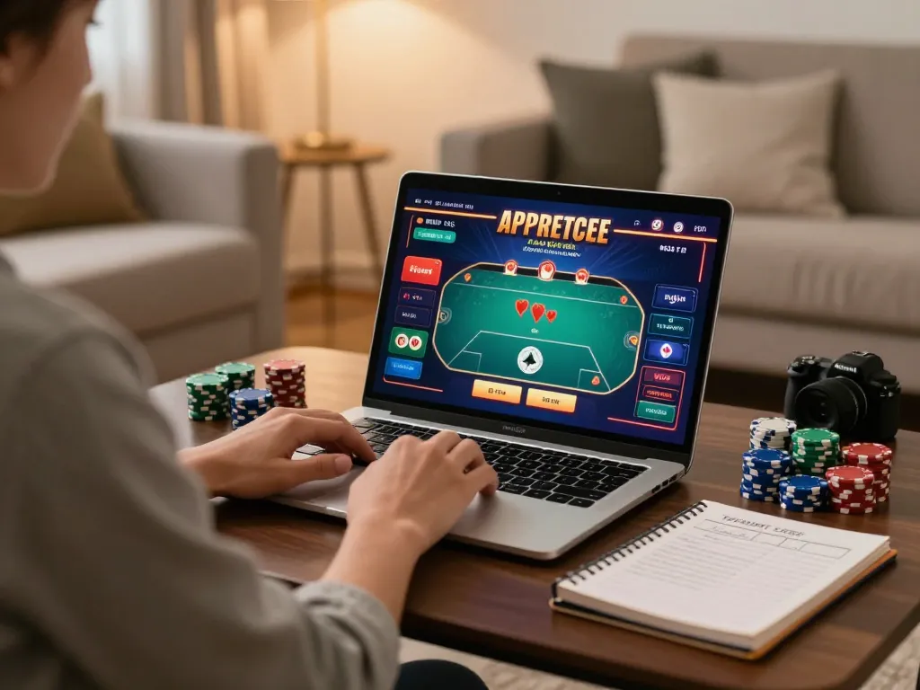 Engaging poker gameplay on 566 online casino app with winning strategies in cozy home setting.