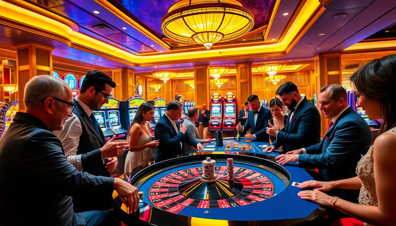 Nohu-themed casino scene with players at roulette and poker tables, capturing the excitement of gambling.