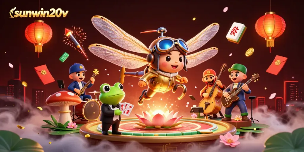 Experience thrilling gameplay with sunwin20v in a whimsical casino scene featuring jazz, cards, and luck.