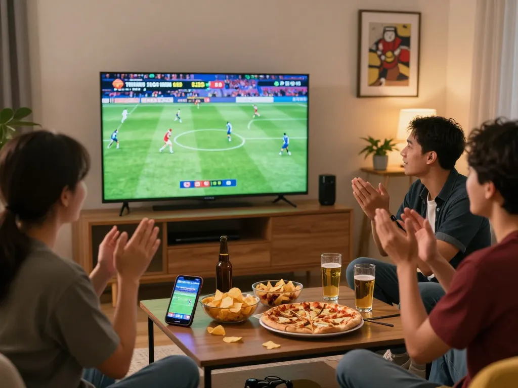 Tỷ lệ kèo nhà cái displayed on mobile devices during a lively sports betting gathering.