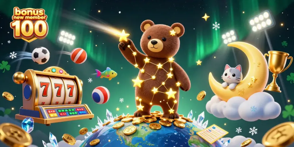 Engaging illustration of characters interacting with the bonus new member 100 promotion amidst dynamic casino elements.