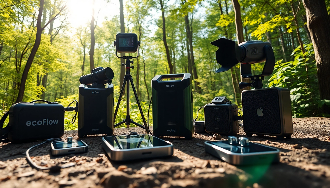 EcoFlow power stations charging equipment in an outdoor adventure setting.