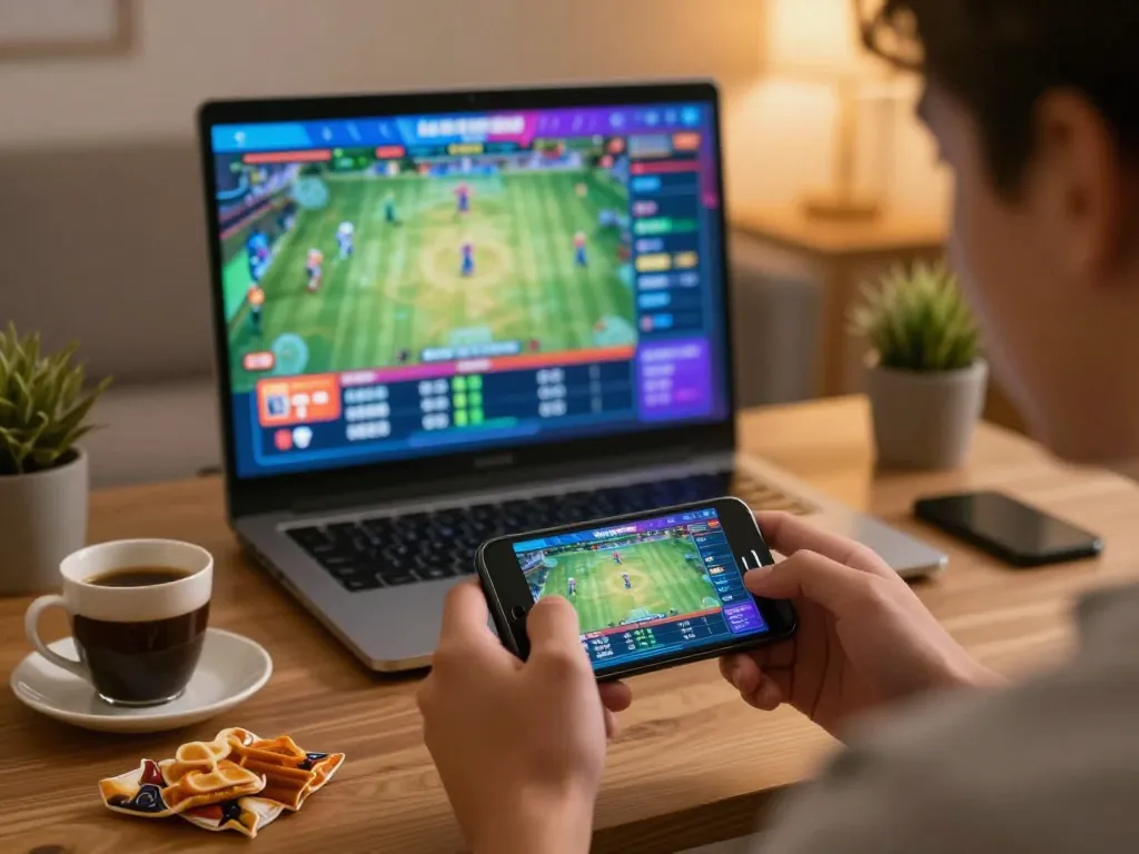 UU88 user placing strategic sports bets on a smartphone amidst a lively home atmosphere